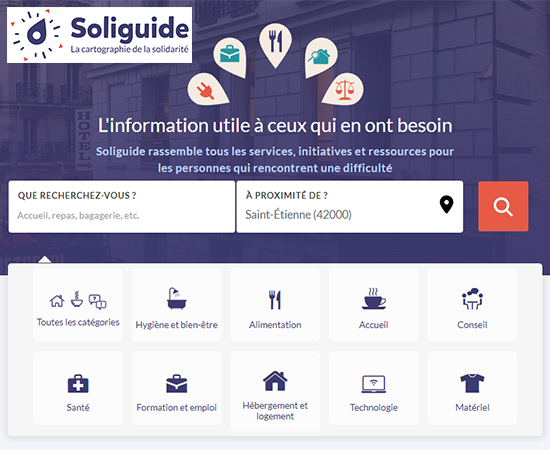 Page d'accueil du Soliguide